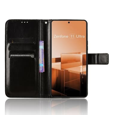 SKALO Asus Zenfone 11 Ultra 5G Crazy Horse Plånbok PU Läder - Svart