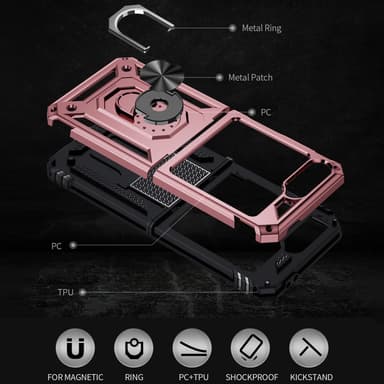 SKALO Samsung Z Flip6 Armor Hybrid Metallring skal - Roséguld