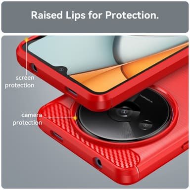 SKALO Xiaomi Redmi A3 Armor Carbon Stöttåligt TPU-skal - Röd