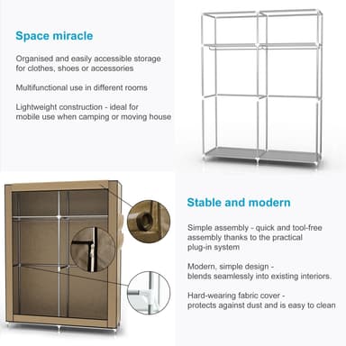 Fällbar Garderob 108x170x45 cm Klädskåp Skåpet (beige)