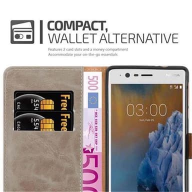Nokia 3 2017 Plånboksfodral Skal (Brun)