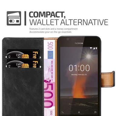 Nokia 1 2018 Plånboksfodral Skal (Svart)