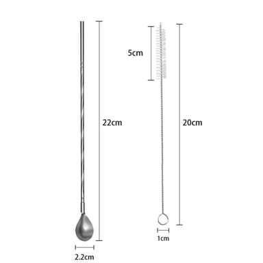 8x Stålskedar 19cm 2 smala borstar för rengörin(Silver)