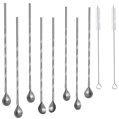 8x Stålskedar 19cm 2 smala borstar för rengörin(Silver)