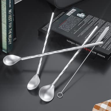 8x Stålskedar 19cm 2 smala borstar för rengörin(Silver)