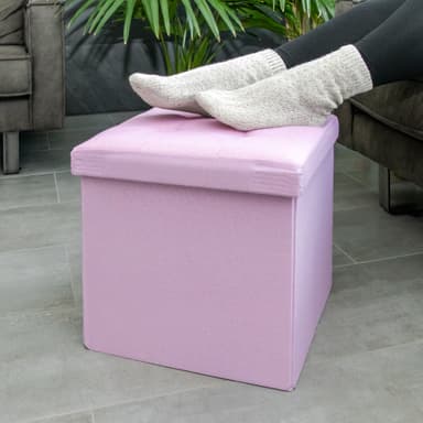 Hopfällbar Sittpall 38x38x38 cm Fotstöd (rosa)
