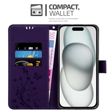 iPhone 15 PLUS Plånboksfodral Skal (Lila)