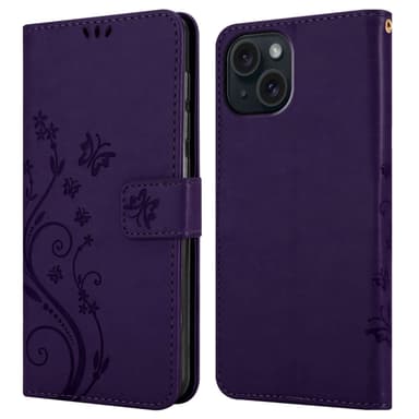 iPhone 15 PLUS Plånboksfodral Skal (Lila)