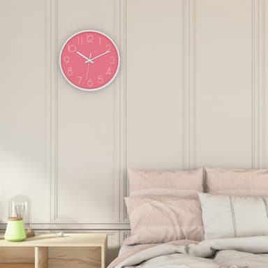 Väggklocka i30,5 cm diameter Klocka (vit - rosa)