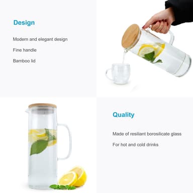 Karaff Tekanna med bambulock 1.6 L Borosilikatglas