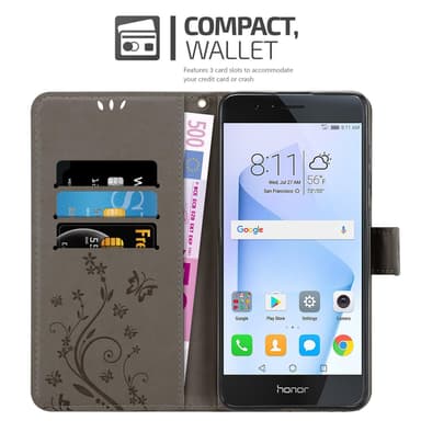 Honor 8 / 8 PREMIUM Plånboksfodral Skal (Grå)