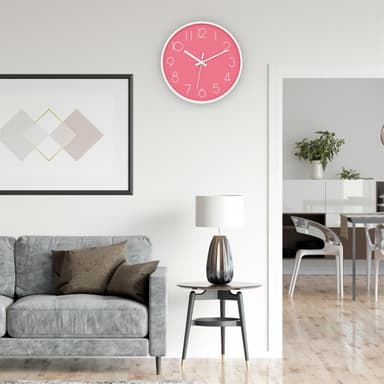 Väggklocka i30,5 cm diameter Klocka (vit - rosa)