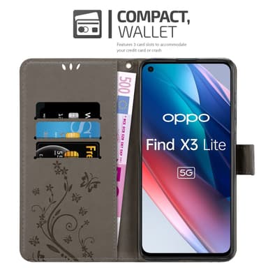 Oppo FIND X3 LITE Plånboksfodral Skal (Grå)