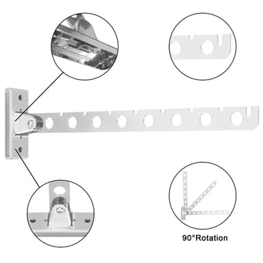 2x Klädstång Hopfällbar klädkrok hängare (silver)