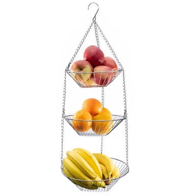 Hängande Fruktkorg Fruktskål 3 Våningar (silver)