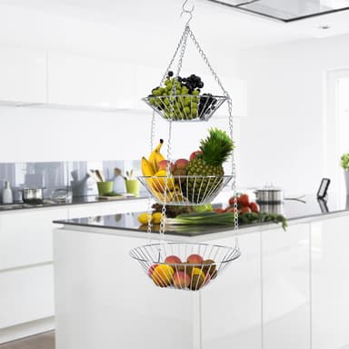 Hängande Fruktkorg Fruktskål 3 Våningar (silver)