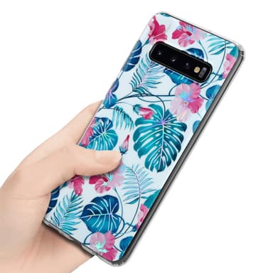 Samsung Galaxy S10 4G Fodral Skal Blommor (Vit)