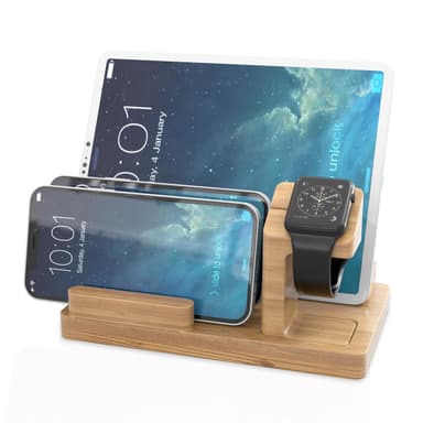 Docking Station Laddningsstation av bambu i äkta trä