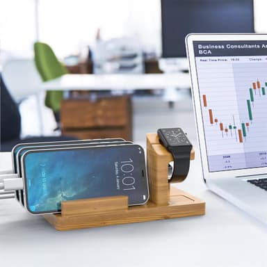 Docking Station Laddningsstation av bambu i äkta trä