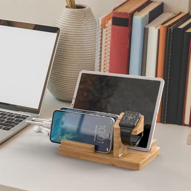 Docking Station Laddningsstation av bambu i äkta trä