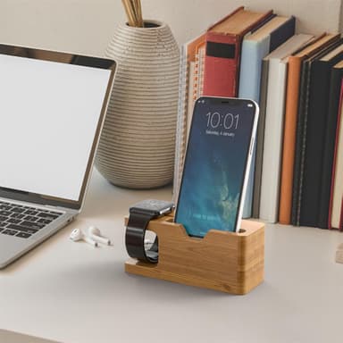 Docking Station Laddningsstation av bambu i äkta trä