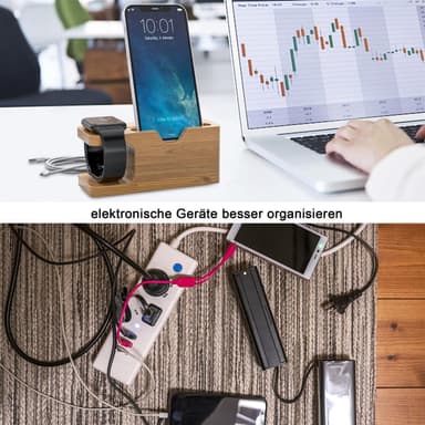 Docking Station Laddningsstation av bambu i äkta trä