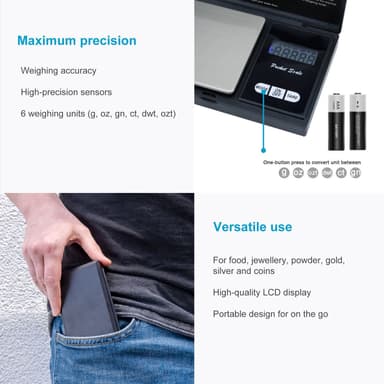 Digital precisionsvåg 500 g elektronisk fickvåg (svart)