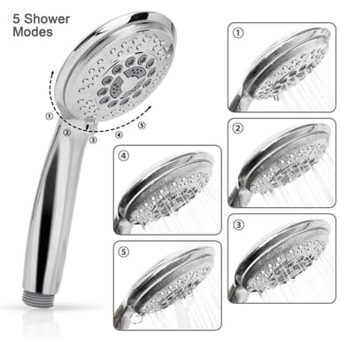 Duschhuvud handdusch 5 funktioner universellt (silver)