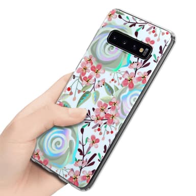 Samsung Galaxy S10 4G Fodral Skal Blommor (Vit)