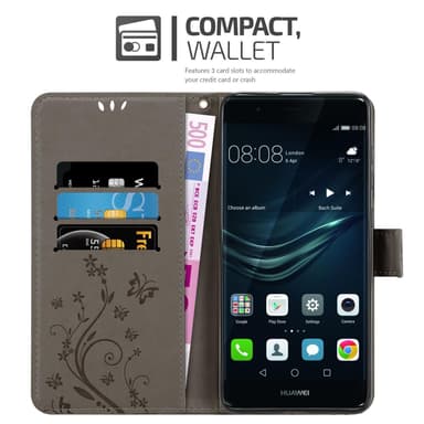 Huawei P9 Plånboksfodral Skal (Grå)