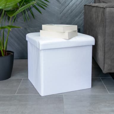 Hopfällbar Sittpall 38x38x38 cm Fotstöd (weiß)
