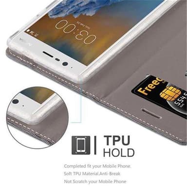 Nokia 3 2017 Plånboksfodral Skal (Grå)