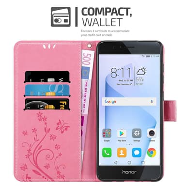 Honor 8 / 8 PREMIUM Plånboksfodral Skal (Rosa)