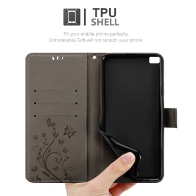 Huawei P8 Plånboksfodral Skal (Grå)