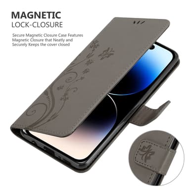 iPhone 14 PRO MAX Plånboksfodral Skal (Grå)