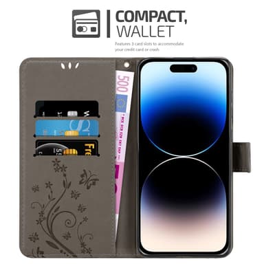 iPhone 14 PRO MAX Plånboksfodral Skal (Grå)
