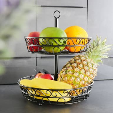 Fruktkorg Fruktskål Etagere 2 nivåer (svart)