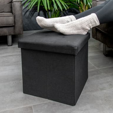 Hopfällbar Sittpall 38x38x38 cm Fotstöd (svart)