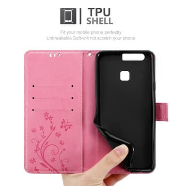 Huawei P9 Plånboksfodral Skal (Rosa)