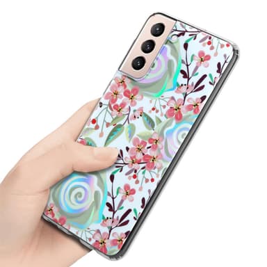 Samsung Galaxy S21 PLUS Fodral Skal Blommor (Vit)
