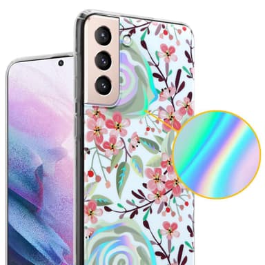 Samsung Galaxy S21 PLUS Fodral Skal Blommor (Vit)