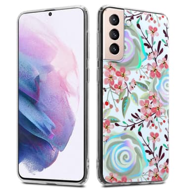 Samsung Galaxy S21 PLUS Fodral Skal Blommor (Vit)