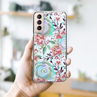 Samsung Galaxy S21 PLUS Fodral Skal Blommor (Vit)