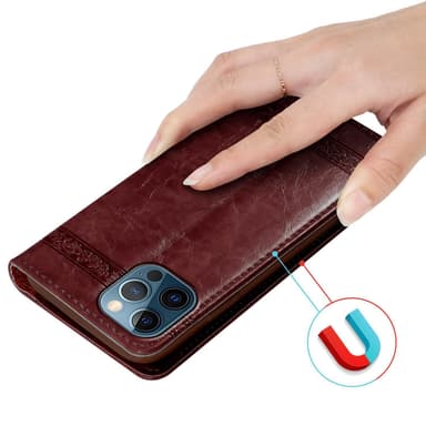iPhone 12 PRO MAX Plånboksfodral Skal (Röd)