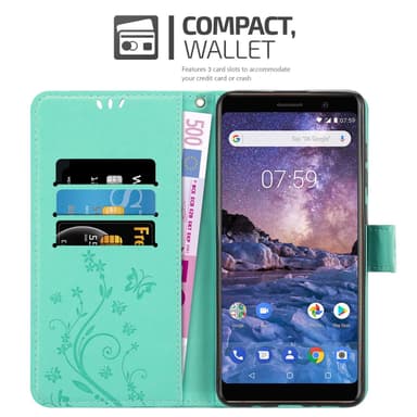 Nokia 7 PLUS Plånboksfodral Skal (Turkos)