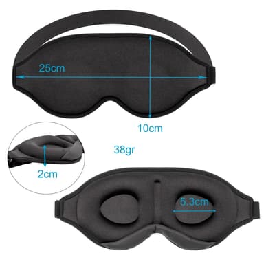 Sovmask i svart - 3D-sovmask - mjuk, lätt och kraftigt