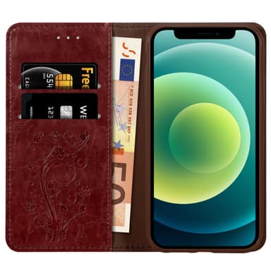 iPhone 12 MINI Plånboksfodral Skal (Röd)