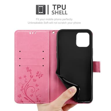 iPhone 12 MINI Plånboksfodral Skal (Rosa)