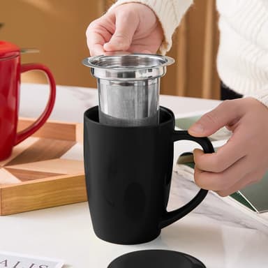 Kaffekopp Kaffemugg i porslin med lock och teinfusor