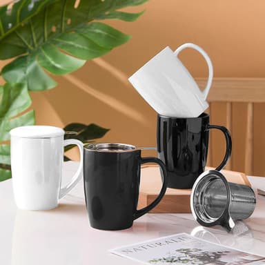 Kaffekopp Kaffemugg i porslin med lock och teinfusor